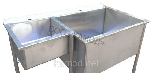 Усиленная мойка на две секции из нержавейки